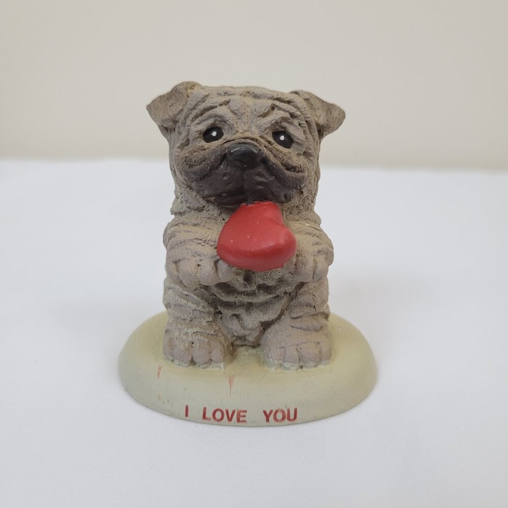 Vintage Russ Berrie I Love You Shar-Pei Pug Dog Puppy Red Heart Figurine No.5291